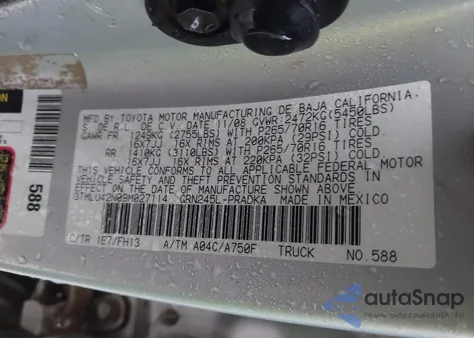 2009 Toyota Tacoma Base V6 z USA, uszkodzony, nr VIN 3TMLU42N09M027114